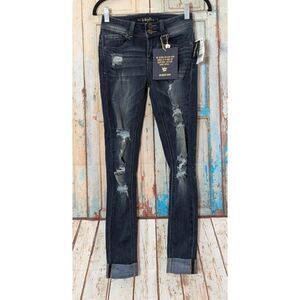 Indigo Rein Womens Size 0 Blue Curvy Fit Mid Rise Roll Cuff Denim Ankle Jeans